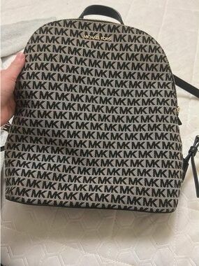 Michael Kors Beige and Black MK Logo Mini Backpack